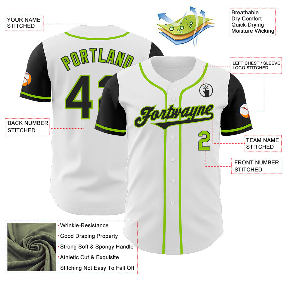 Custom White Black-Neon Green Authentic Two Tone Baseball Jersey - Sky-Custom
