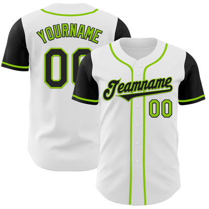 Custom White Black-Neon Green Authentic Two Tone Baseball Jersey - Sky-Custom