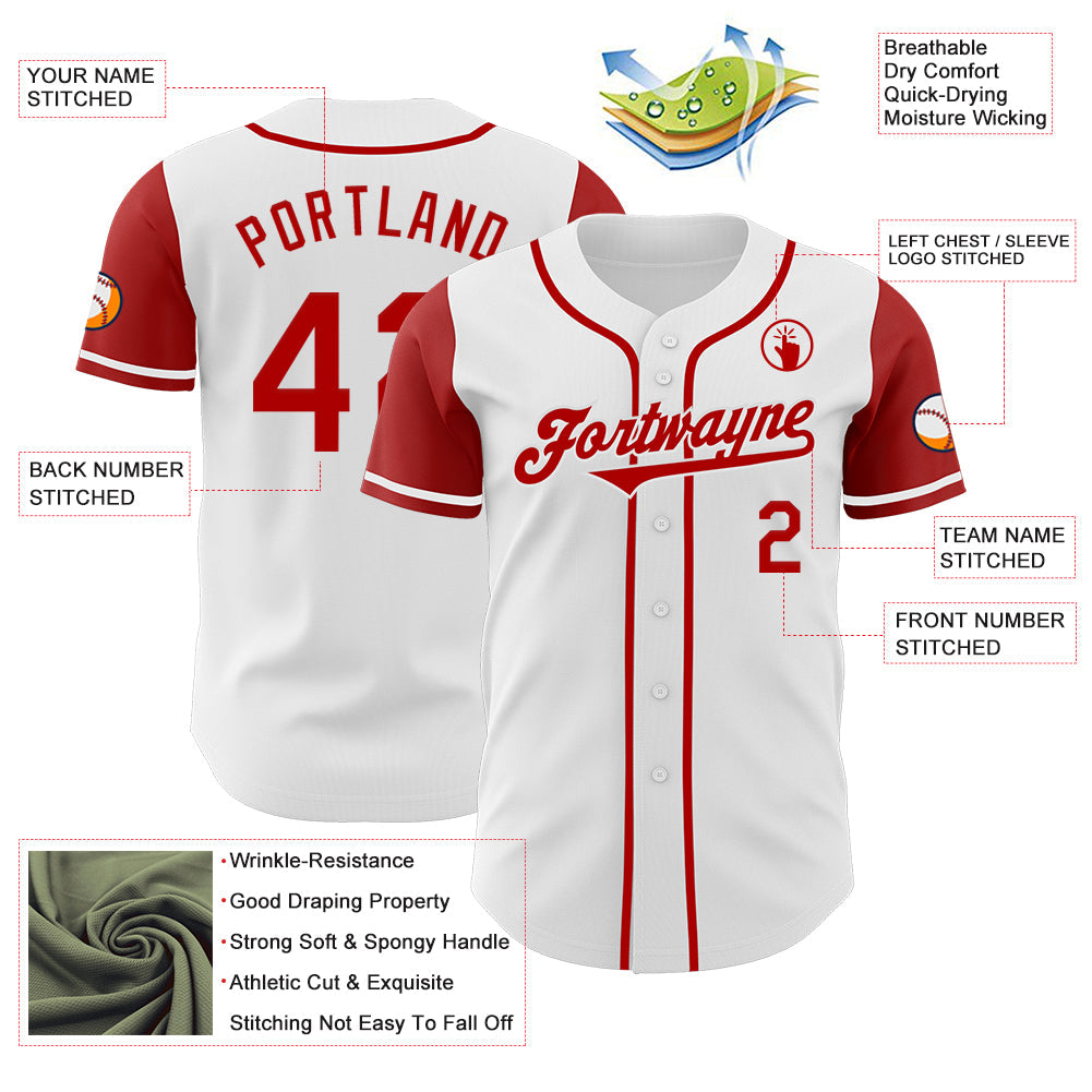Custom White Red Authentic Two Tone Baseball Jersey - Sky-Custom