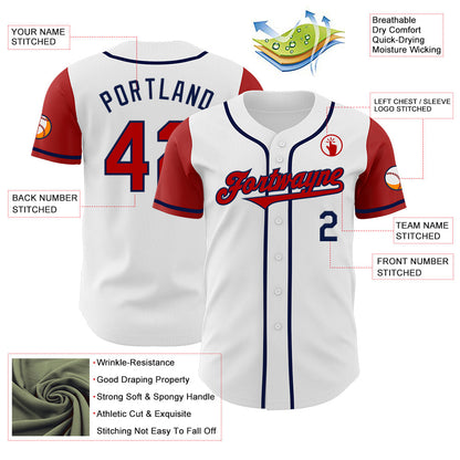 Custom White Red-Navy Authentic Two Tone Baseball Jersey - Sky-Custom