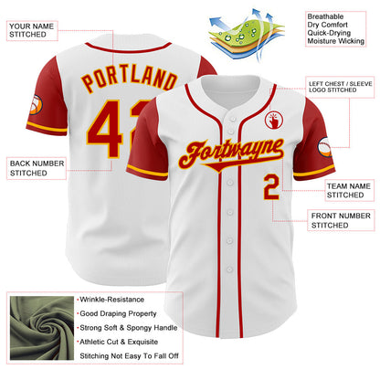 Custom White Red-Gold Authentic Two Tone Baseball Jersey - Sky-Custom