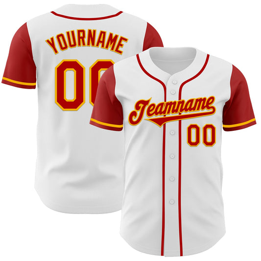 Custom White Red-Gold Authentic Two Tone Baseball Jersey - Sky-Custom