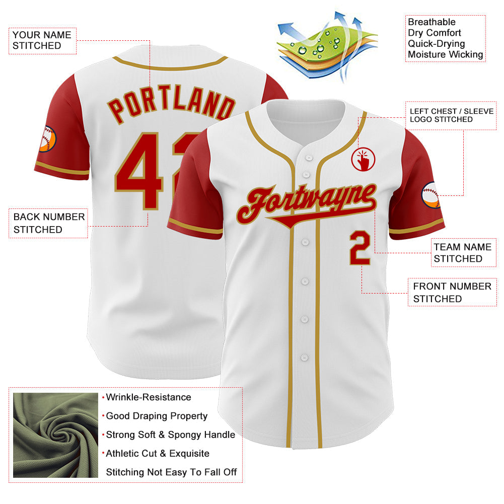 Custom White Red-Old Gold Authentic Two Tone Baseball Jersey - Sky-Custom