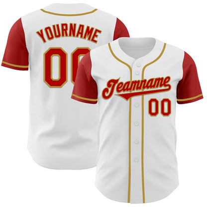 Custom White Red-Old Gold Authentic Two Tone Baseball Jersey - Sky-Custom