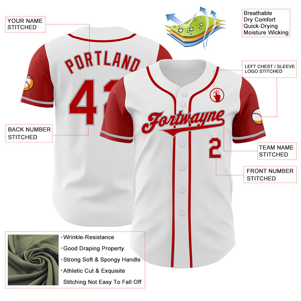 Custom White Red-Gray Authentic Two Tone Baseball Jersey - Sky-Custom