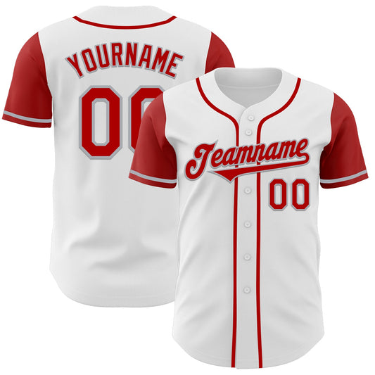 Custom White Red-Gray Authentic Two Tone Baseball Jersey - Sky-Custom