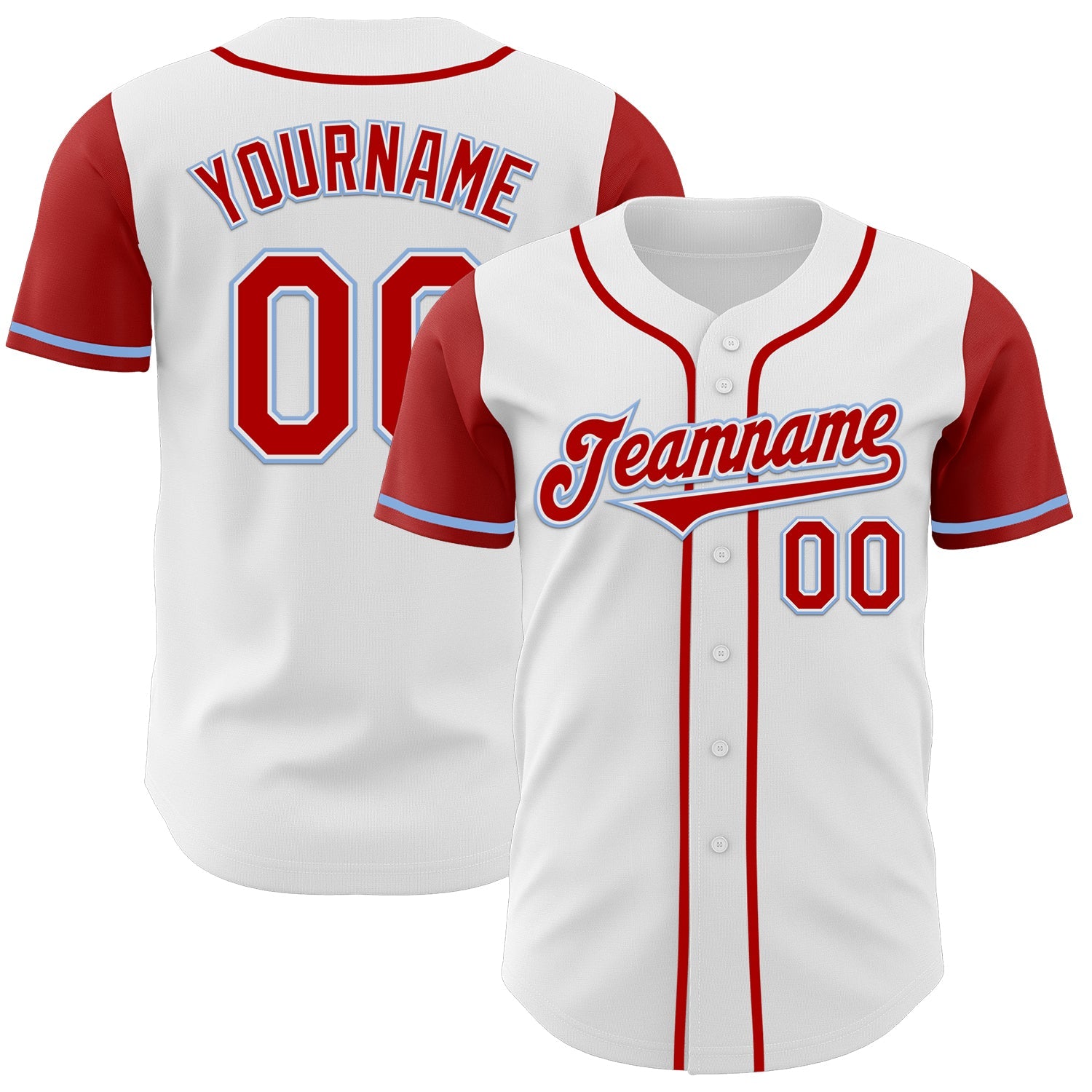 Custom White Red-Light Blue Authentic Two Tone Baseball Jersey - Sky-Custom