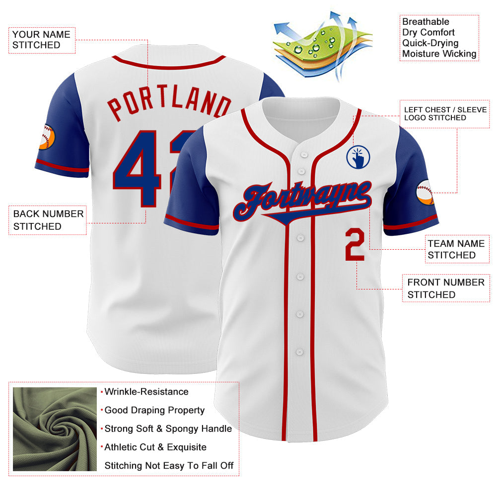 Custom White Royal-Red Authentic Two Tone Baseball Jersey - Sky-Custom