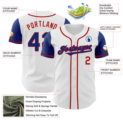 Custom White Royal-Red Authentic Two Tone Baseball Jersey - Sky-Custom