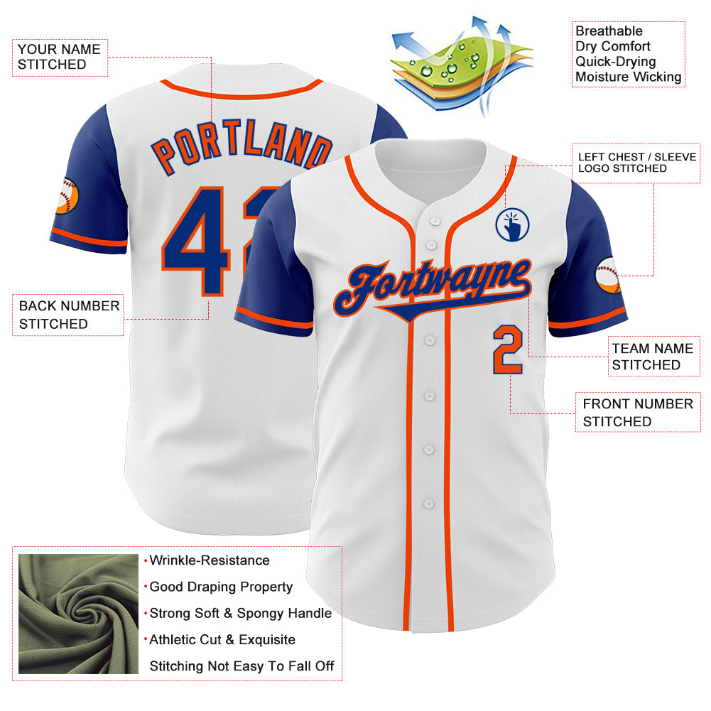 Custom White Royal-Orange Authentic Two Tone Baseball Jersey - Sky-Custom