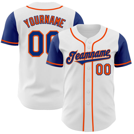 Custom White Royal-Orange Authentic Two Tone Baseball Jersey - Sky-Custom