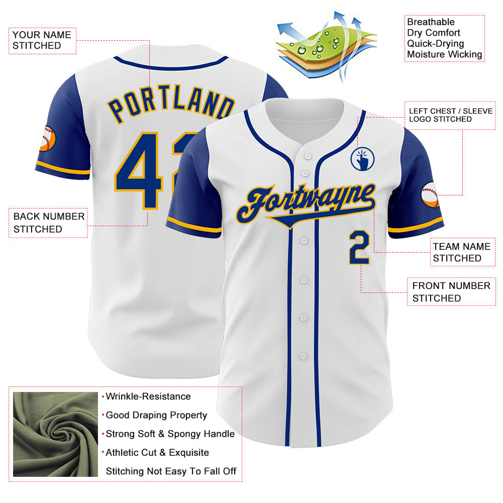 Custom White Royal-Gold Authentic Two Tone Baseball Jersey - Sky-Custom