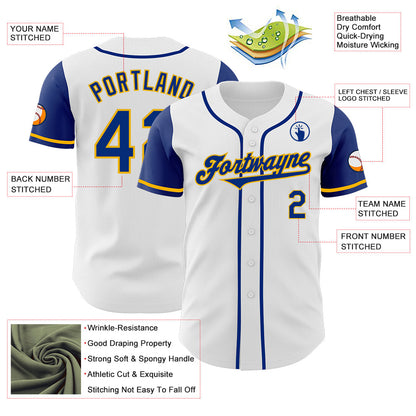 Custom White Royal-Gold Authentic Two Tone Baseball Jersey - Sky-Custom
