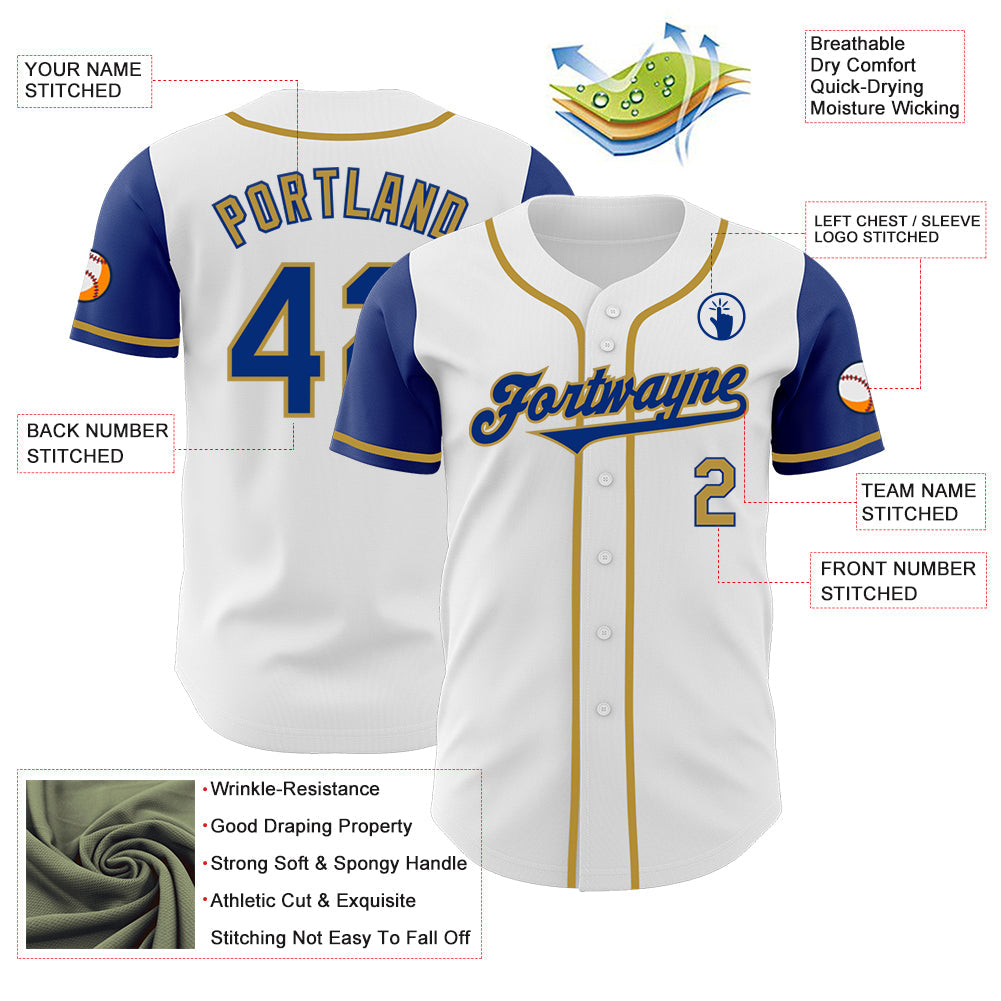 Custom White Royal-Old Gold Authentic Two Tone Baseball Jersey - Sky-Custom