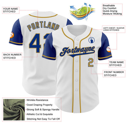 Custom White Royal-Old Gold Authentic Two Tone Baseball Jersey - Sky-Custom