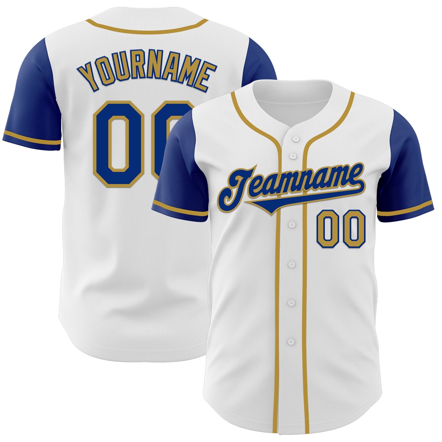Custom White Royal-Old Gold Authentic Two Tone Baseball Jersey - Sky-Custom