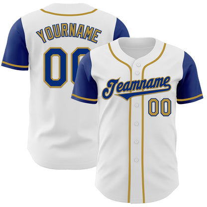 Custom White Royal-Old Gold Authentic Two Tone Baseball Jersey - Sky-Custom