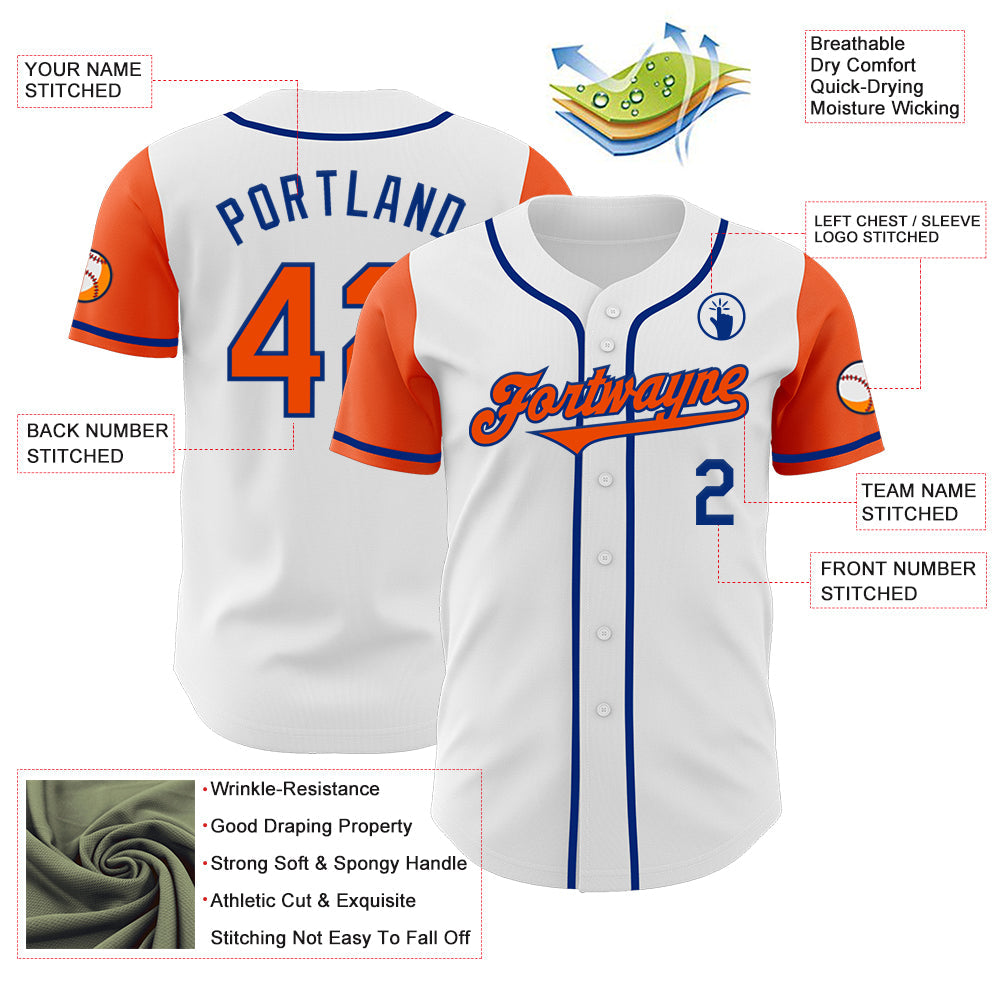 Custom White Orange-Royal Authentic Two Tone Baseball Jersey - Sky-Custom