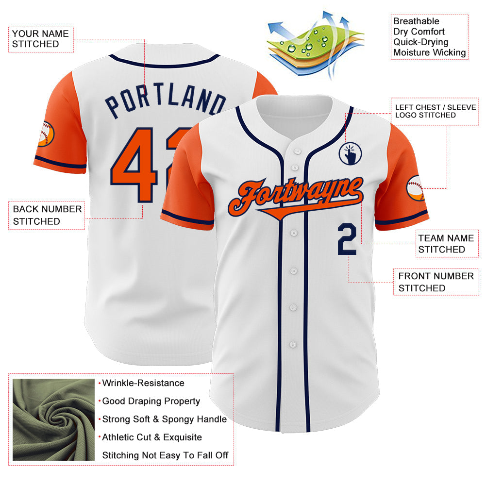 Custom White Orange-Navy Authentic Two Tone Baseball Jersey - Sky-Custom