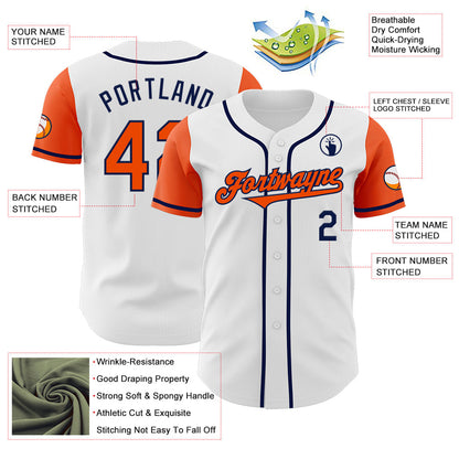 Custom White Orange-Navy Authentic Two Tone Baseball Jersey - Sky-Custom