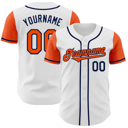 Custom White Orange-Navy Authentic Two Tone Baseball Jersey - Sky-Custom