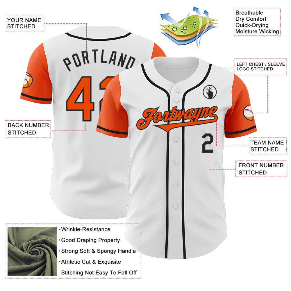 Custom White Orange-Black Authentic Two Tone Baseball Jersey - Sky-Custom