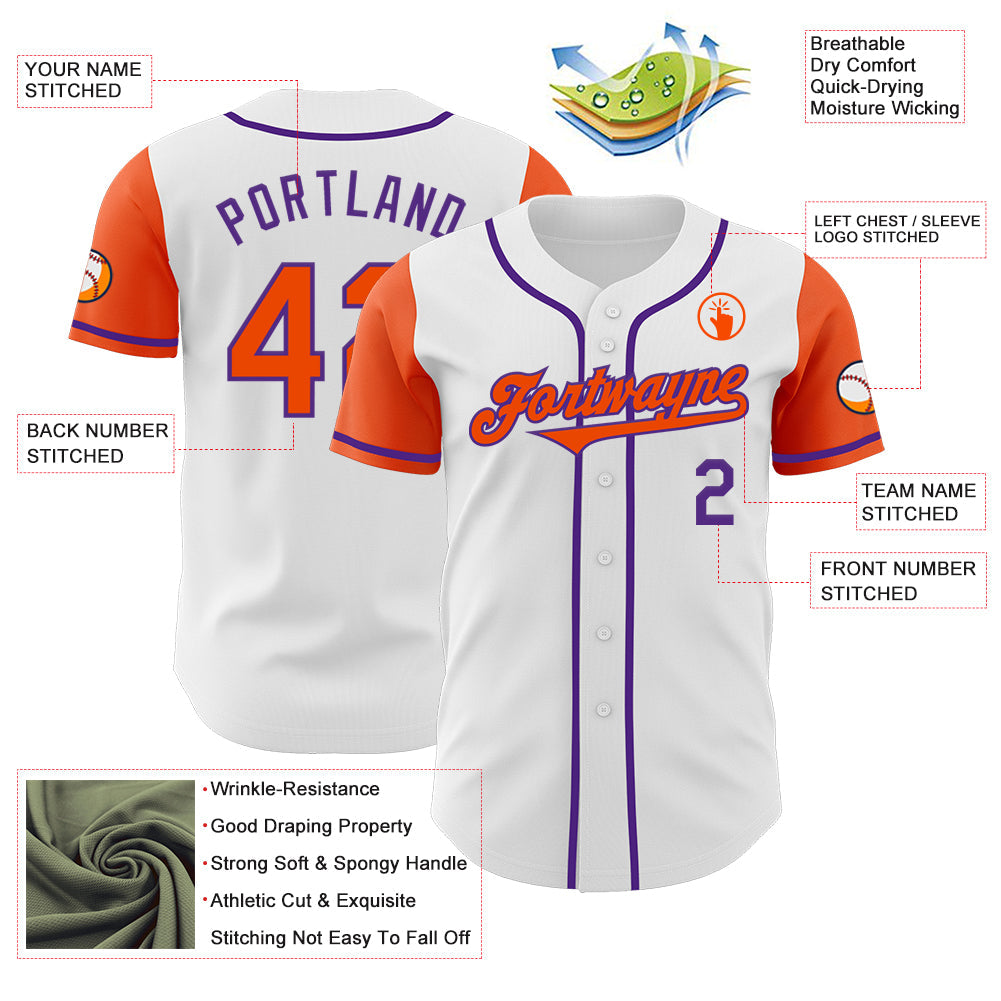 Custom White Orange-Purple Authentic Two Tone Baseball Jersey - Sky-Custom