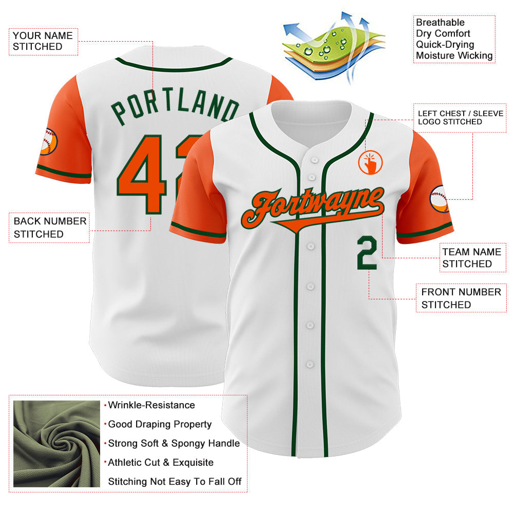 Custom White Orange-Green Authentic Two Tone Baseball Jersey - Sky-Custom