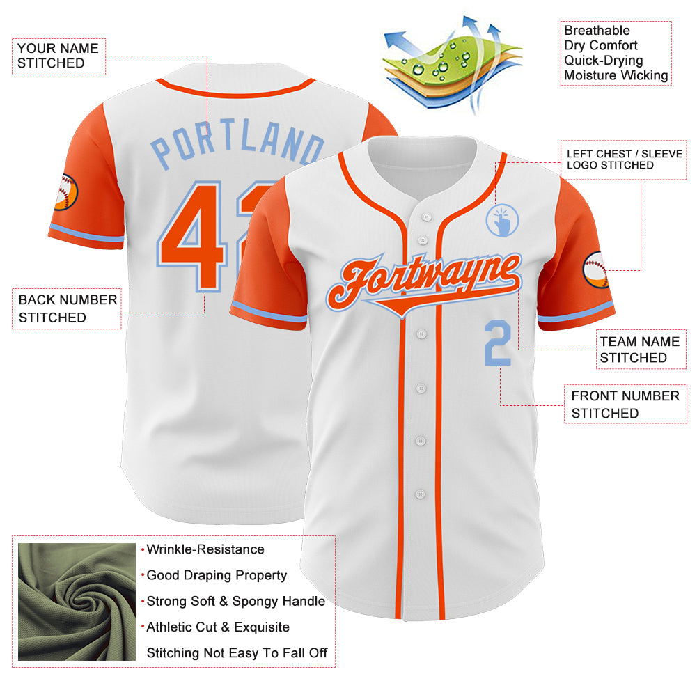 Custom White Orange-Light Blue Authentic Two Tone Baseball Jersey - Sky-Custom