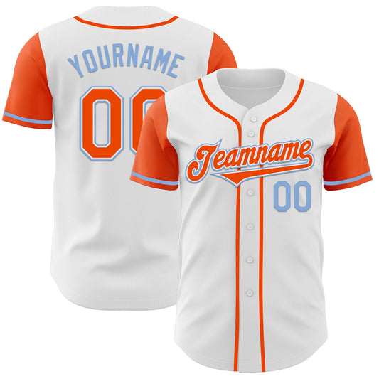 Custom White Orange-Light Blue Authentic Two Tone Baseball Jersey - Sky-Custom