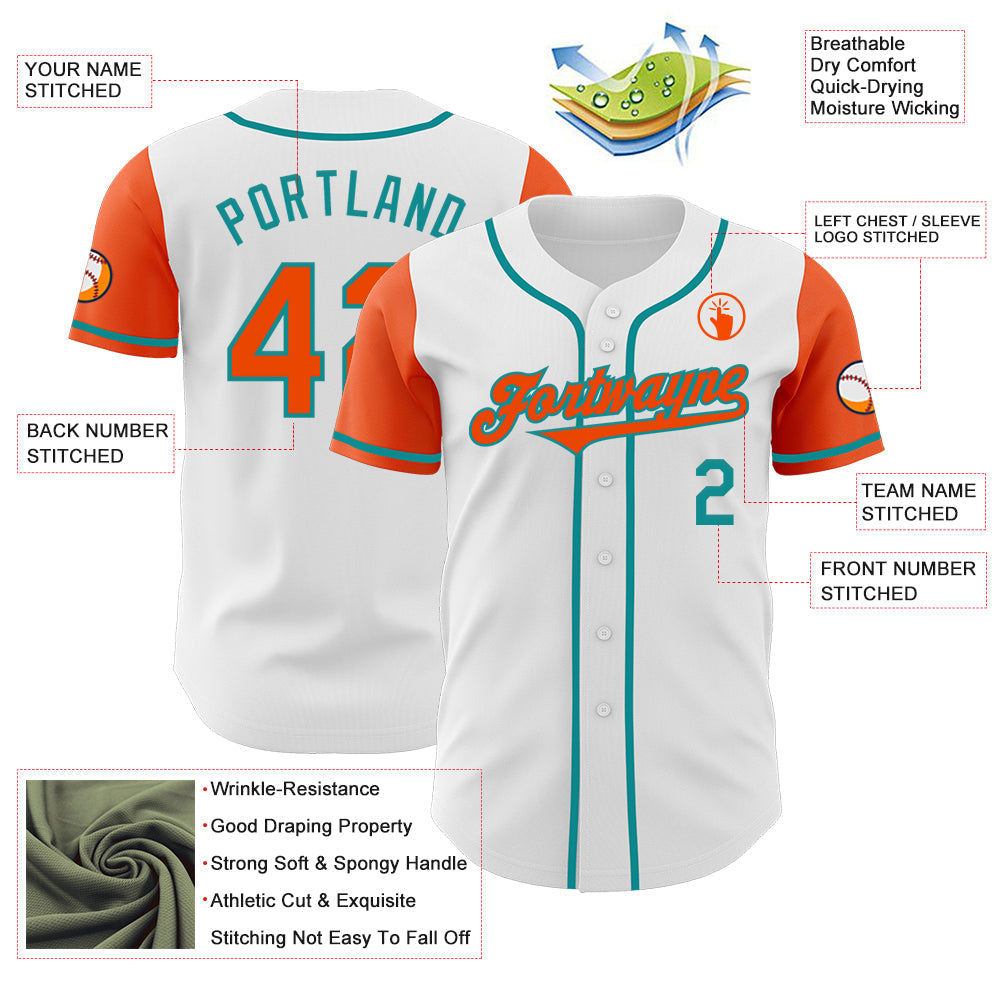 Custom White Orange-Teal Authentic Two Tone Baseball Jersey - Sky-Custom