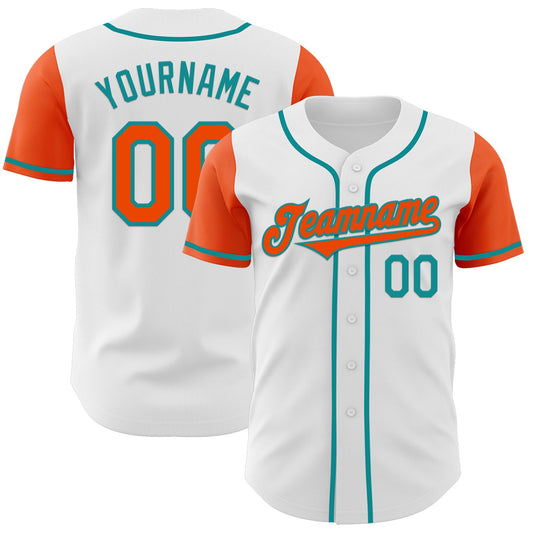 Custom White Orange-Teal Authentic Two Tone Baseball Jersey - Sky-Custom