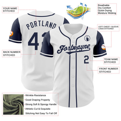 Custom White Navy Authentic Two Tone Baseball Jersey - Sky-Custom