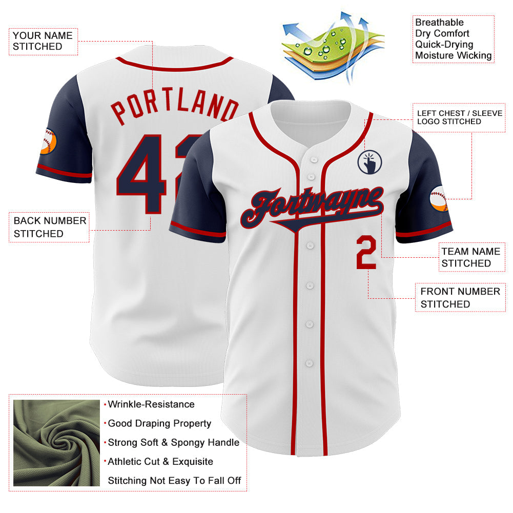Custom White Navy-Red Authentic Two Tone Baseball Jersey - Sky-Custom