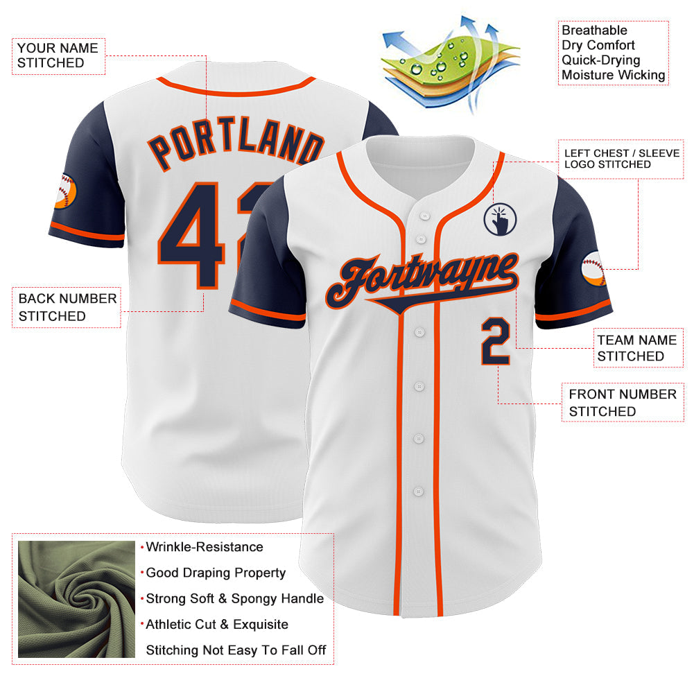 Custom White Navy-Orange Authentic Two Tone Baseball Jersey - Sky-Custom