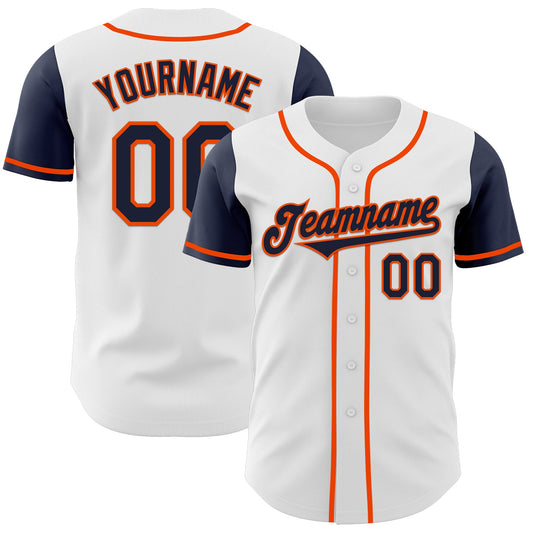 Custom White Navy-Orange Authentic Two Tone Baseball Jersey - Sky-Custom