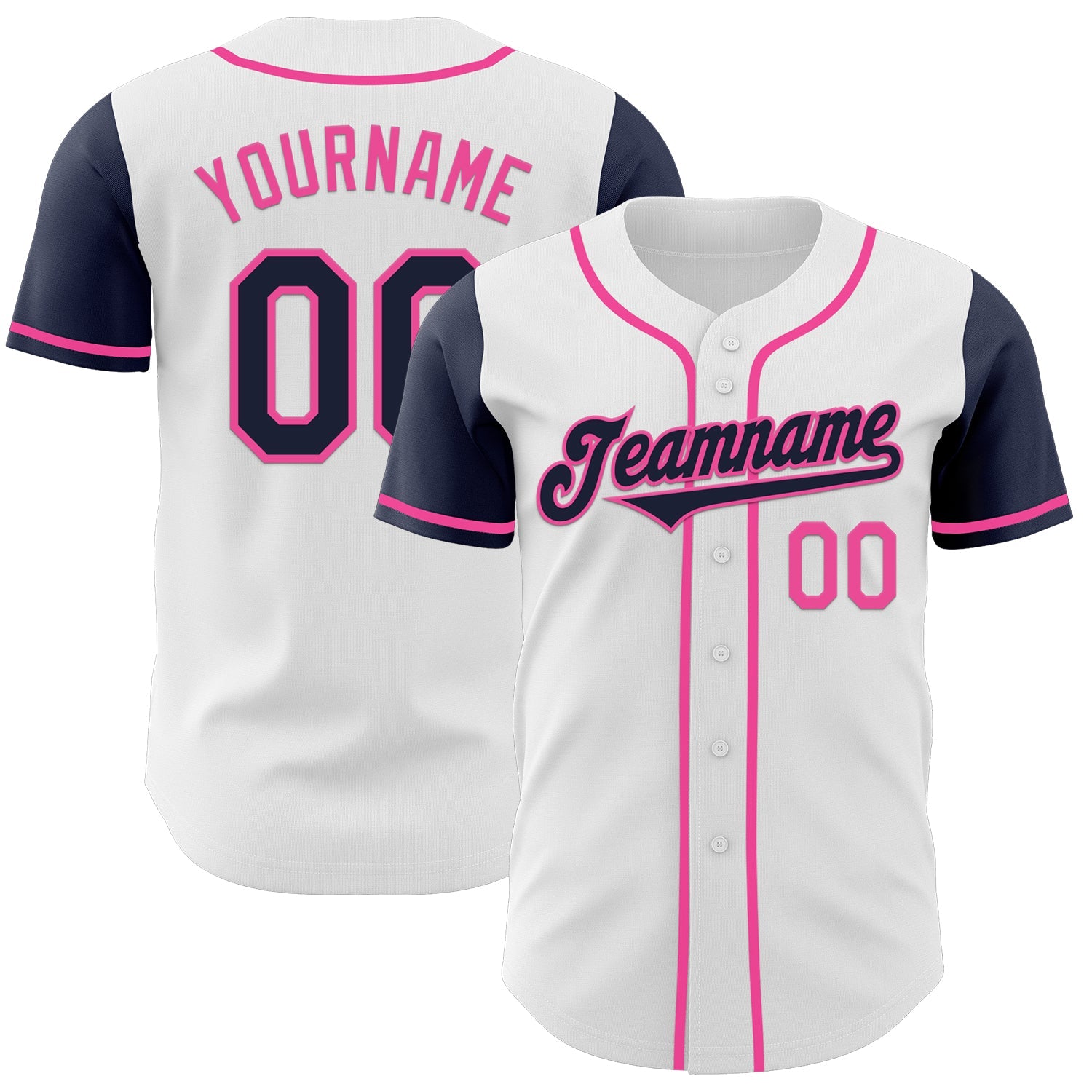 Custom White Navy-Pink Authentic Two Tone Baseball Jersey - Sky-Custom