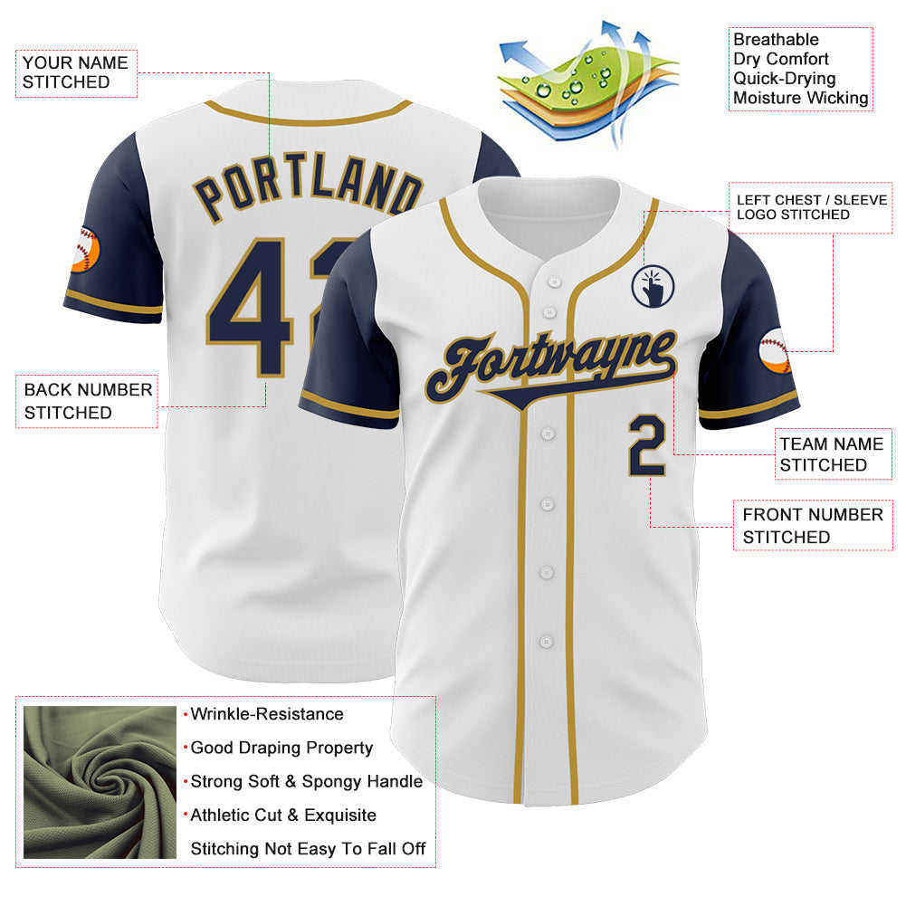 Custom White Navy-Old Gold Authentic Two Tone Baseball Jersey - Sky-Custom