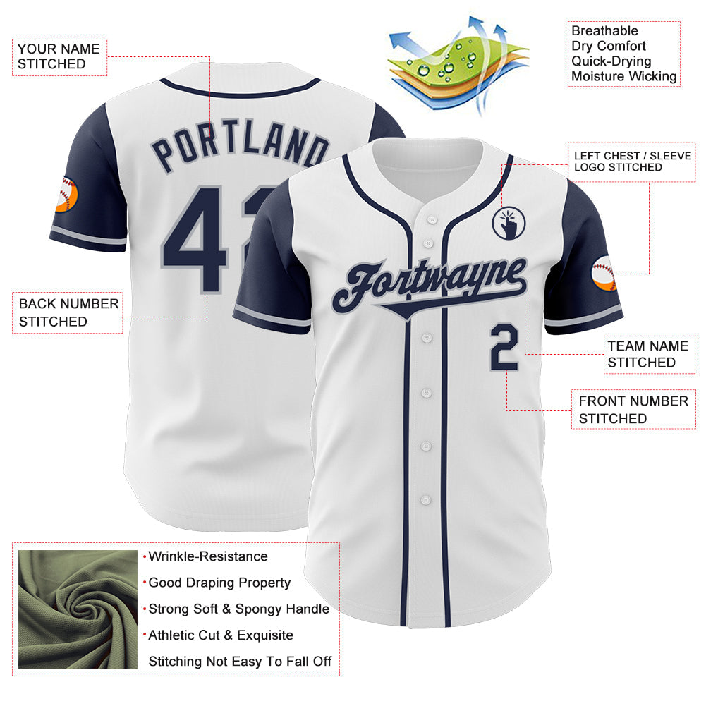 Custom White Navy-Gray Authentic Two Tone Baseball Jersey - Sky-Custom