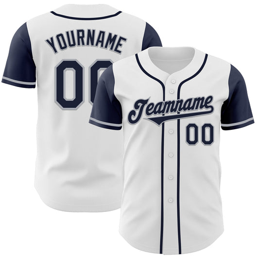 Custom White Navy-Gray Authentic Two Tone Baseball Jersey - Sky-Custom