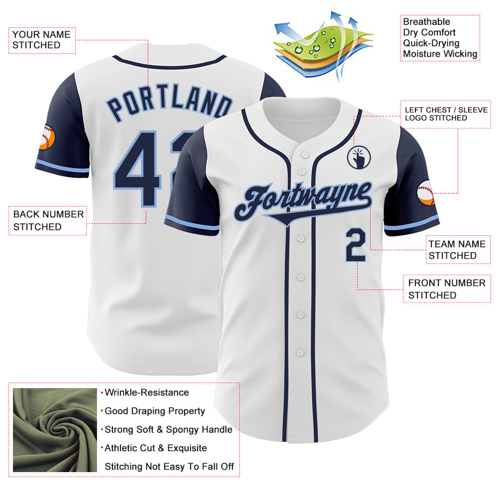 Custom White Navy-Light Blue Authentic Two Tone Baseball Jersey - Sky-Custom