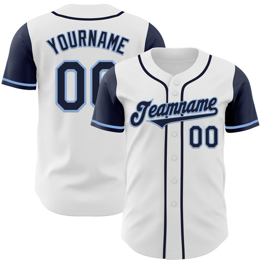 Custom White Navy-Light Blue Authentic Two Tone Baseball Jersey - Sky-Custom