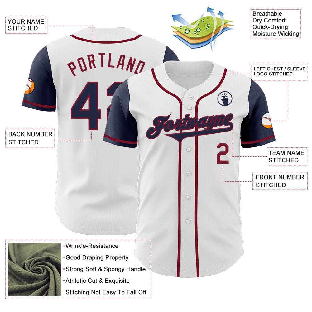 Custom White Navy-Crimson Authentic Two Tone Baseball Jersey - Sky-Custom