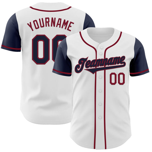 Custom White Navy-Crimson Authentic Two Tone Baseball Jersey - Sky-Custom