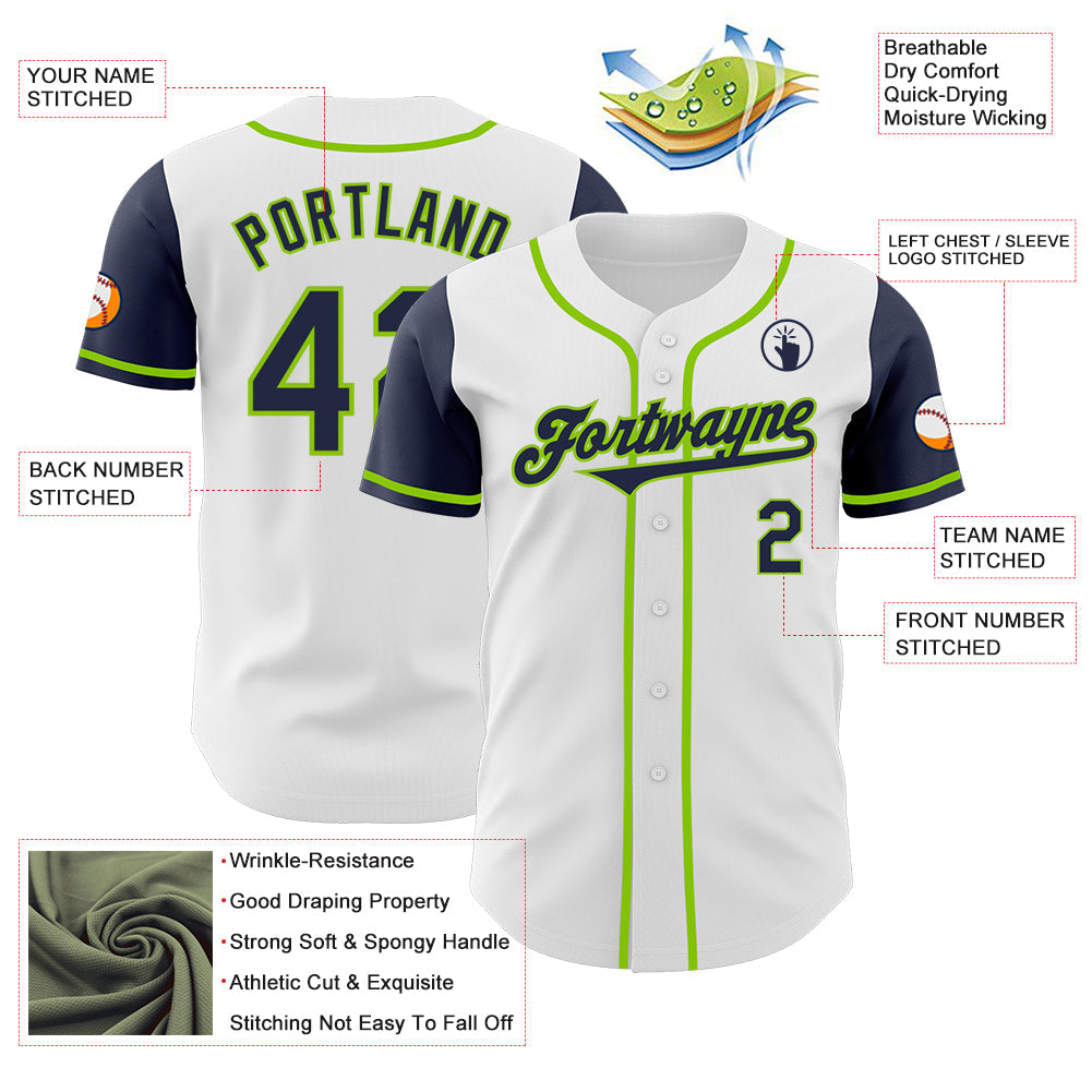 Custom White Navy-Neon Green Authentic Two Tone Baseball Jersey - Sky-Custom