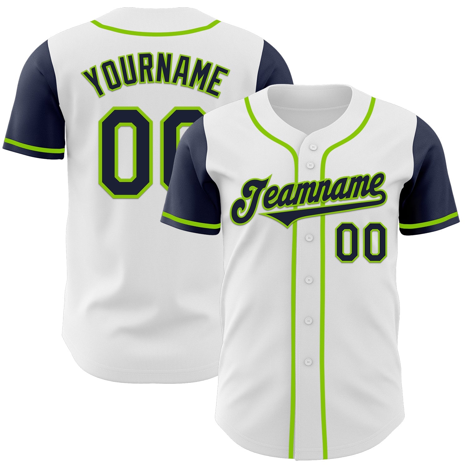 Custom White Navy-Neon Green Authentic Two Tone Baseball Jersey - Sky-Custom