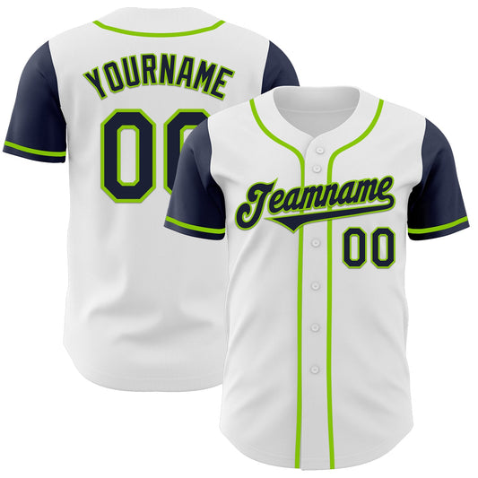 Custom White Navy-Neon Green Authentic Two Tone Baseball Jersey - Sky-Custom