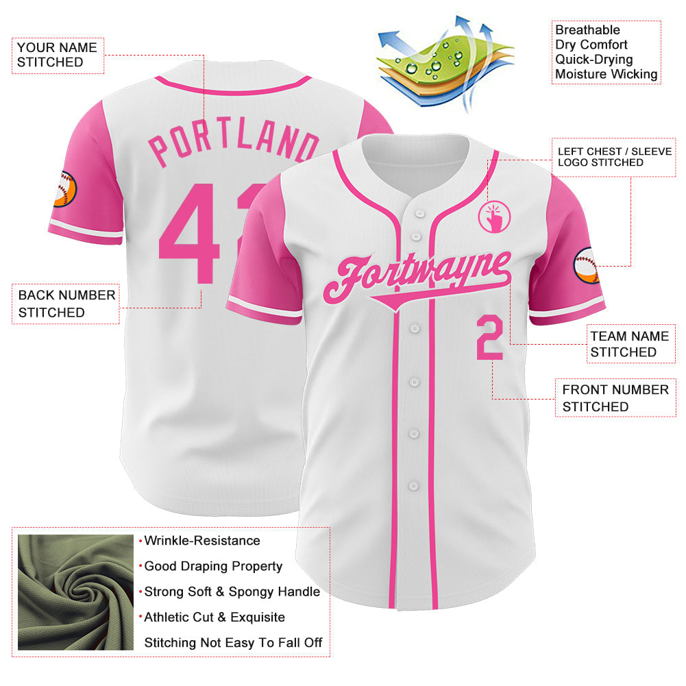 Custom White Pink Authentic Two Tone Baseball Jersey - Sky-Custom