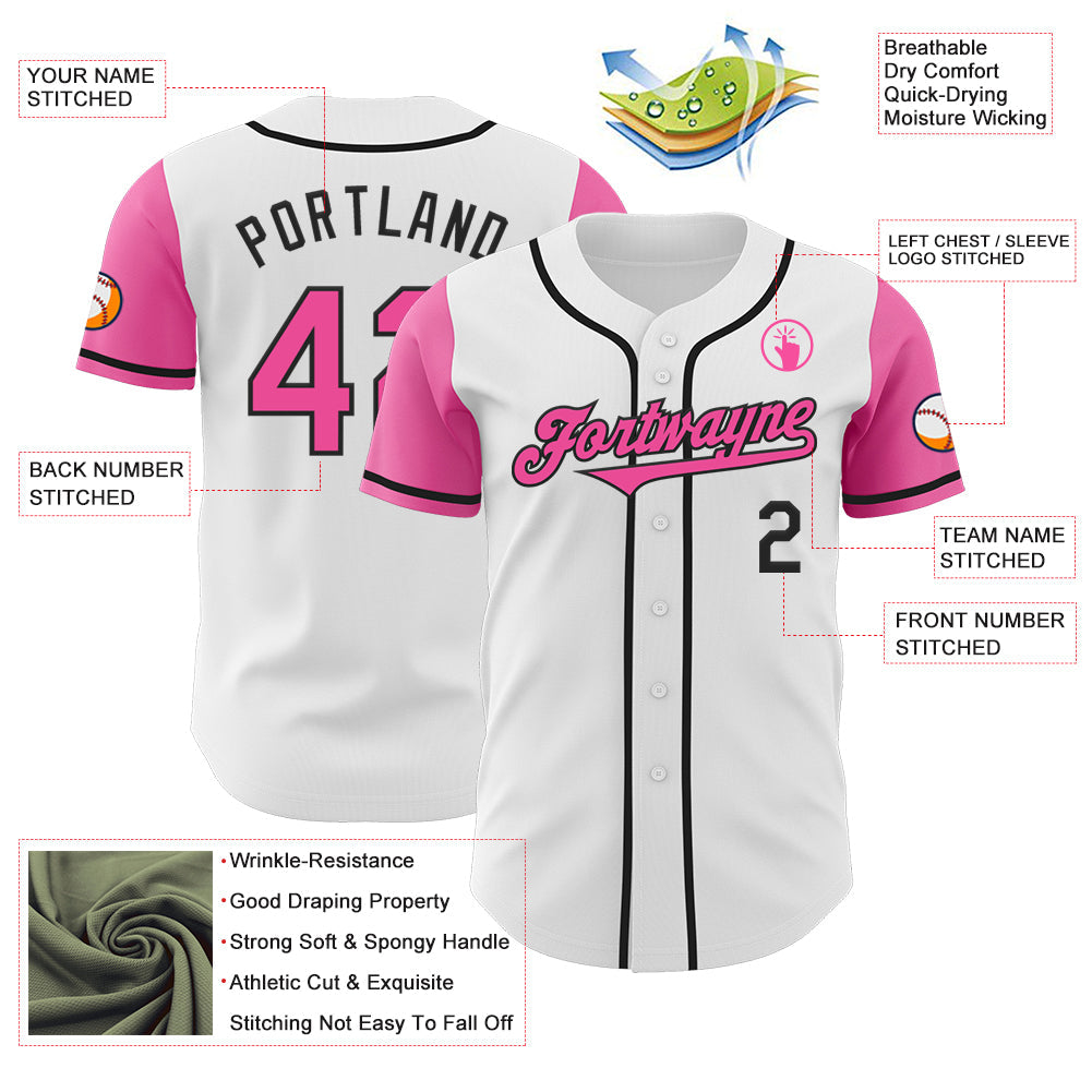 Custom White Pink-Black Authentic Two Tone Baseball Jersey - Sky-Custom