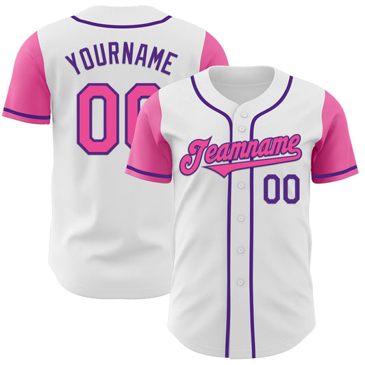 Custom White Pink-Purple Authentic Two Tone Baseball Jersey - Sky-Custom